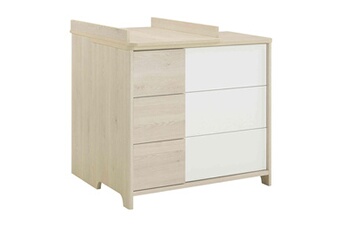 Commode et table à langer Galipette Commode 3 tiroirs + plan à langer sacha en bois imitation chêne clair et blanc - galipette