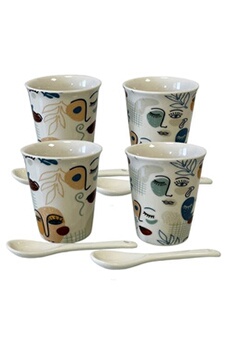 tasse et mugs enesco coffret de 4 gobelets expresso en céramique blanche arty - dimensions de la tasse : hauteur 8.7 cm - diamètre 8 cm