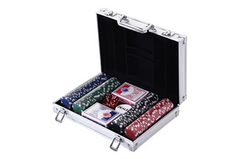 Poker HOMCOM Mallette pro poker coffret complet 30l x 21l x 6,5h cm 200 jetons 2 jeux de cartes + 2 clés aluminium