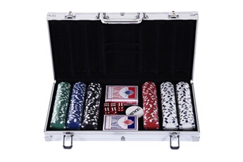 Poker HOMCOM Mallette pro de poker coffret pro poker 38l x 21l x 6,5h cm 300 jetons 2 jeux de cartes + 2 clés aluminium