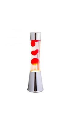 Lampe à poser Fisura Lampe à lave à poser avec base chromée, liquide transparent et lave rouge