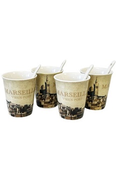 tasse et mugs enesco coffret de 4 gobelets expresso en céramique marseille - dimensions de la tasse : hauteur 8.7 cm - diamètre 8 cm