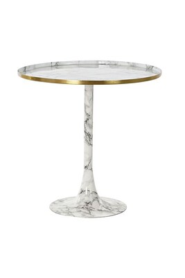 Table d'appoint Pegane Table d'appoint ronde en imitation marbre et aluminium coloris blanc dore - diametre 51 x hauteur 51 cm --