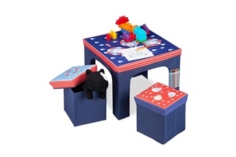 Table et chaise enfant Relaxdays Tables et chaises enfants, pliable, tabouret avec rangement, dessin, chambre, bleu
