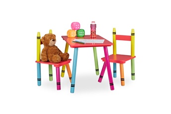 Table et chaise enfant Relaxdays Ensemble de table et de chaises pour enfants, en bois mdf, filles et garçons, multicolores