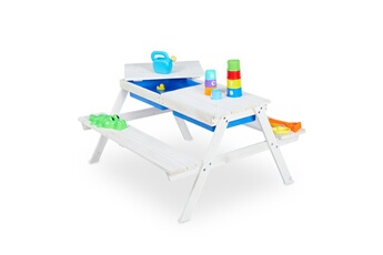 Table et chaise enfant Relaxdays Table de jeu d'extérieur enfants, table pique-nique bois, bacs plastique, rangement, hlp: 50x89x85 cm, blanc
