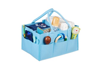 Accessoires de change Relaxdays Rangement couches, 11 compartiments, panier langer portable, organiseur chambre bébé, corbeille, bleu clair