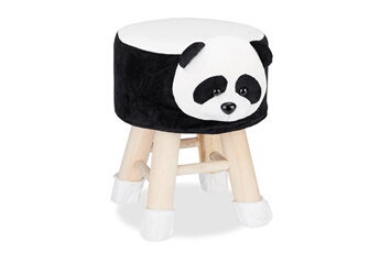 Table et chaise enfant Relaxdays Tabouret enfant motifs animaux pouf 4 pieds assise rembourrée décoration amusant panda, noir blanc