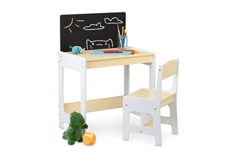 Table et chaise enfant Relaxdays Mobilier enfants bureau & chaise, table avec tableau, pour peindre et bricoler, lot pour petits, blanc - beige