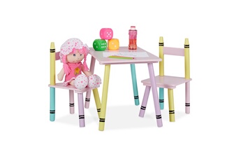 Table et chaise enfant Relaxdays Ensemble de table et de chaises pour enfants, en bois mdf, filles et garçons, multicolores