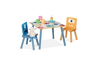 Table et chaise enfant Relaxdays Set table & 2 chaises enfants, table enfant avec 2 chaises, garçon & fille, mdf & bois, coin salon multicolore