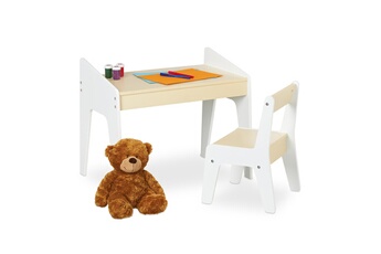 Table et chaise enfant Relaxdays Ensemble de table et de chaise pour enfants, kit pour crèches, filles et garçons, couleurs beige et blanche