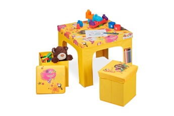 Table et chaise enfant Relaxdays Tables et chaises enfants, pliable, tabouret avec rangement, dessin, chambre, jaune