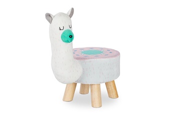 Table et chaise enfant Relaxdays Tabouret d'animal pour enfants, revêtement en peluche, siège d'enfants, motif animalier, lama, blanc