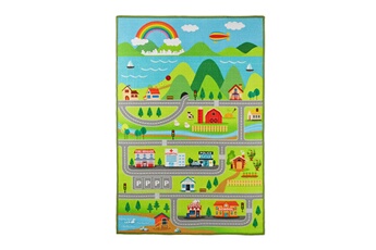 Tapis pour enfant Relaxdays Tapis de jeux voiture, motif village, antidérapant, pour garçons & filles, polyester, lxp 100 x 150 cm, coloré