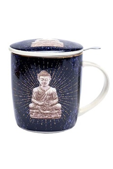 tasse et mugs phoenix import mug avec infuseur métal - bouddha bleu nuit - hauteur 9.5 cm - diamètre 8.7 cm - 400 ml