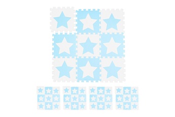Tapis pour enfant Relaxdays Tapis de jeu, lot de 45 pièces de puzzle, étoiles, mousse eva, sans polluants, 91 x 91 cm par carré, 4 m², blanc-bleu