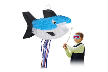 Article et décoration de fête Relaxdays Pinata requin, à suspendre, pour enfants, a remplir, anniversaire jeux décoration, bleu