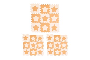Tapis pour enfant Relaxdays Tapis de jeu, lot de 27 pièces de puzzle, étoiles, mousse eva, sans polluants, 91x91 cm par carré, 2,4 m², orange-beige