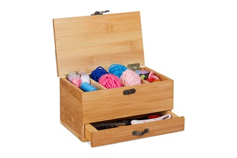 Couture crochet et tricot Relaxdays Boîte de couture, 4 compartiments & tiroir, avec couvercle, poignée à l'apparence antique, sans contenu