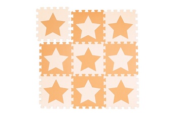 Tapis pour enfant Relaxdays Tapis de jeu, lot de 9 pièces de puzzle, étoiles, mousse eva, sans polluants, 91 x 91 cm par carré, 0,8 m², orange-beige