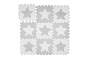 Tapis pour enfant Relaxdays Tapis puzzle étoiles, 9 carrés, 18 pièces, mousse eva, sans substances nocives, dalle jeu 91x91 cm, gris clair