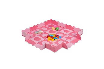 Tapis pour enfant Relaxdays Tapis de sol puzzle 52 pièces, mousse eva, sans polluants, 1,4 m2, dalle jeu bébé bord, diff motifs, rose