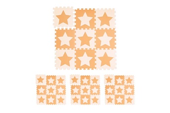 Tapis pour enfant Relaxdays Tapis de jeu, lot de 36 pièces de puzzle, étoiles, mousse eva, sans polluants, 91x91 cm par carré, 3,2 m², orange-beige