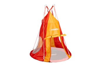 Balançoire et portique multi-activités Relaxdays Tente pour balançoire en nid 110 cm accessoire jardin siège rond revêtement, rouge-orange
