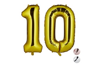 Article et décoration de fête Relaxdays Ballons chiffre numéro 10 gonflables anniversaire décoration géant mariage fête 85-100 cm, doré