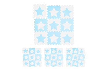 Tapis pour enfant Relaxdays Tapis de jeu, lot de 36 pièces de puzzle, étoiles, mousse eva, sans polluants, 91 x 91 cm par carré, 3,2 m², blanc-bleu