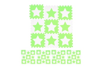 Tapis pour enfant Relaxdays Tapis de jeu, lot de 45 pièces de puzzle, étoiles, mousse eva, sans polluants, 91 x 91 cm par carré, 4 m², blanc-vert