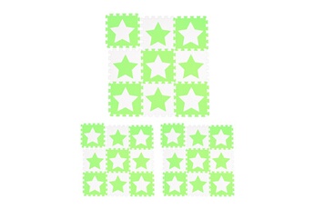 Tapis pour enfant Relaxdays Tapis de jeu, lot de 27 pièces de puzzle, étoiles, mousse eva, sans polluants, 91 x 91 cm par carré, 2,4 m², blanc-vert
