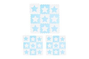 Tapis pour enfant Relaxdays Tapis de jeu, lot de 27 pièces de puzzle, étoiles, mousse eva, sans polluants, 91 x 91 cm par carré, 2,4 m², blanc-bleu