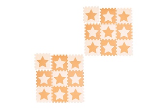 Tapis pour enfant Relaxdays Tapis de jeu, lot de 18 pièces de puzzle, étoiles, mousse eva, sans polluants, 91x91 cm par carré, 1,6 m², orange-beige