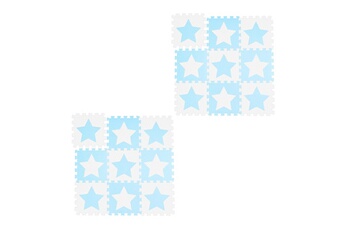 Tapis pour enfant Relaxdays Tapis de jeu, lot de 18 pièces de puzzle, étoiles, mousse eva, sans polluants, 91 x 91 cm par carré, 1,6 m², blanc-bleu