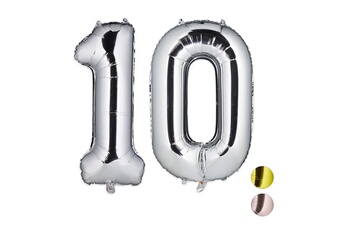 Article et décoration de fête Relaxdays Ballons chiffre numéro 10 gonflables anniversaire décoration géant mariage fête 85-100 cm, argenté