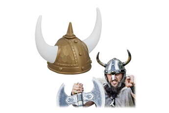 Accessoire de déguisement Relaxdays Casque de viking, 2 cornes, plastique, pour femmes & hommes, couverture de tête, carnaval, soirée, doré/blanc