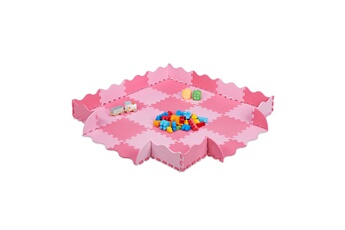 Tapis pour enfant Relaxdays Tapis de sol puzzle 36 pièces, mousse eva, sans polluants, 1,4 m2, dalle jeu bébé bord, rose-fluo