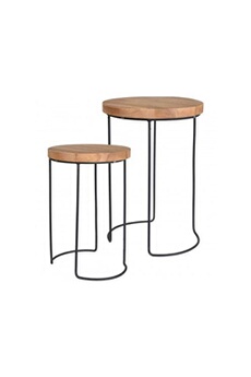 table basse wadiga set de 2 tables basses rondes d'appoint en métal noir et plateaux bois
