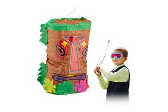 Article et décoration de fête Relaxdays Piñata tiki, grand, à remplir pour un anniversaire, à suspendre, amusant pour petits & grands, multicolore