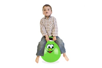 Ballon enfant Relaxdays Ballon sauteur enfants, avec visage, poignée, diamètre 45 cm, intérieur et extérieur, jusqu'à 150 kg, vert