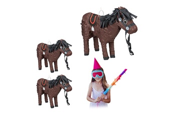 Article et décoration de fête Relaxdays Pinata cheval, en lot de 3, pour enfants, à remplir soi-même, anniversaire, scolarisation, poney, marron