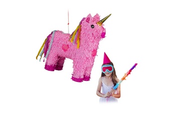 Article et décoration de fête Relaxdays Pinata licorne à suspendre pour enfants à remplir anniversaire jeux décoration, hxlxp: 47 x 43 x 13 cm, rose