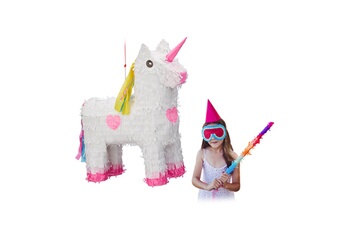 Article et décoration de fête Relaxdays Pinata licorne à suspendre enfants à remplir anniversaire décoration hxlxp: 47 x 43 x 13 cm, blanc-rose