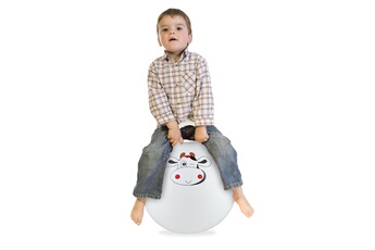 Ballon enfant Relaxdays Ballon sauteur enfants, motif vache, poignée, diamètre 45 cm, intérieur et extérieur, jusqu'à 150 kg, blanc