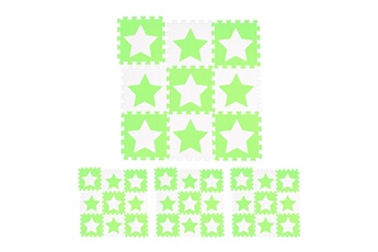Tapis pour enfant Relaxdays Tapis de jeu, lot de 36 pièces de puzzle, étoiles, mousse eva, sans polluants, 91 x 91 cm par carré, 3,2 m², blanc-vert