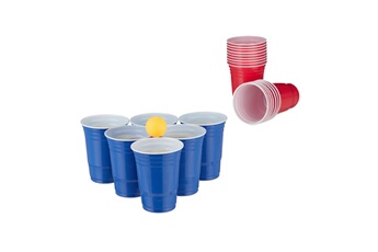 Article et décoration de fête Relaxdays Lot de gobelets de bière-pong, set de beer pong avec 6 balles, 50 verres, jeu à boire, 16 oz, rouge/bleu