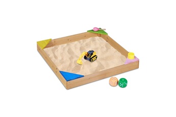 Bac à sable Relaxdays Bac à sable, 4 assises d'angle, h x l x p: 11,5 x 90 x 90 cm, jeu de sable jardin, en bois de sapin naturel