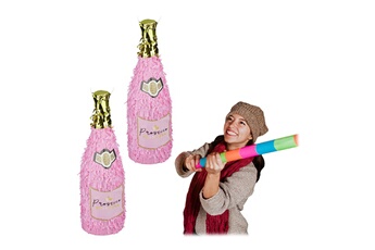 Article et décoration de fête Relaxdays 2x pinatas anniversaire, bouteille de champagne à suspendre, princesse, à remplir, jeu de fête, rose-doré